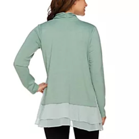 LOGO Lounge Swiss Dot Open Front Cardigan in Lagenlook Green - Women's XL - Picture 2 of 8